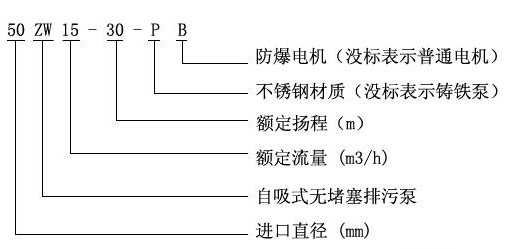 ZW型自吸式無(wú)堵塞排污泵型號(hào)定義